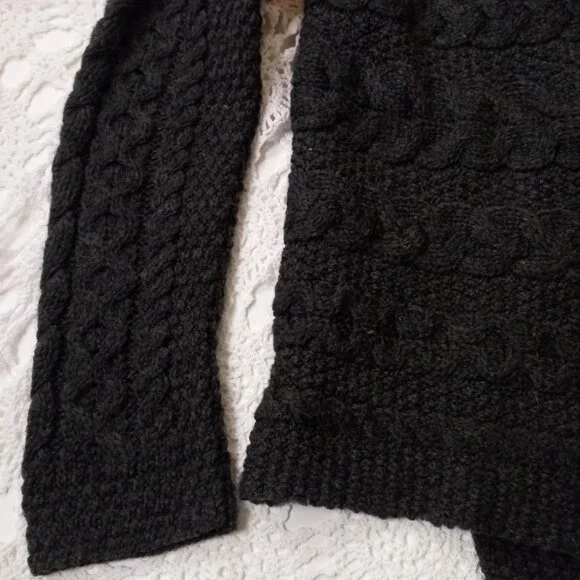 Aran Crafts Cardigan Sweater 100% Merino Wool Gray Cable Knit Heavy Medium Women - Picture 5 of 10